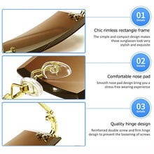 Carica l&#39;immagine nel visualizzatore di Gallery, Occhiali da sole rettangolari senza montatura da donna Occhiali quadrati senza montatura da uomo Occhiali ultraleggeri UV400 unisex 