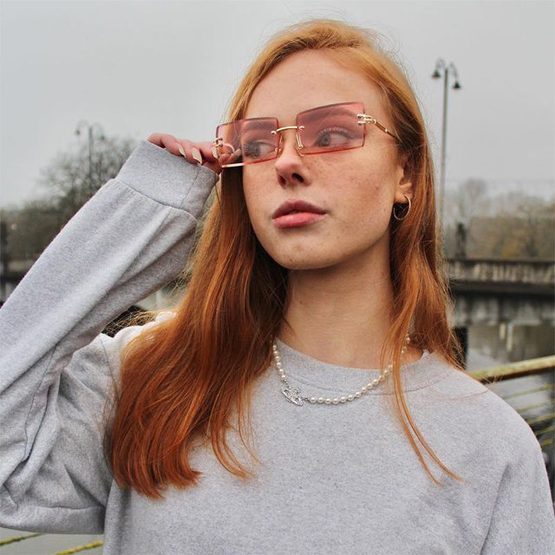 Occhiali da sole rettangolari senza montatura da donna Occhiali quadrati senza montatura da uomo Occhiali ultraleggeri UV400 unisex 