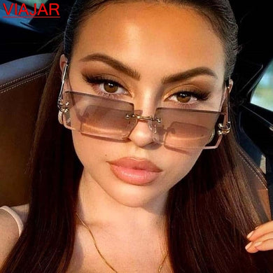 Rimless Rectangle Women's Sun glasses Shades 2023  Brand Brown Tinted Lens Sunglasses Women Men Summer Eyewear