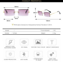 Load image into Gallery viewer, Rimless Rectangle Women&#39;s Sun glasses Shades 2023  Brand Brown Tinted Lens Sunglasses Women Men Summer Eyewear