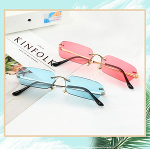 Rimless Rectangular Clear Lens Sunglasses Women Men Brand Designer UV400 Protection Small Shades zonnebril dames