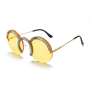 Rimless Round Sunglasses Women Punk Retro Small Sun Glasses Brand Designer Steampunk Eyeglasses Diamond Retro Eyewear