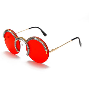 Rimless Round Sunglasses Women Punk Retro Small Sun Glasses Brand Designer Steampunk Eyeglasses Diamond Retro Eyewear