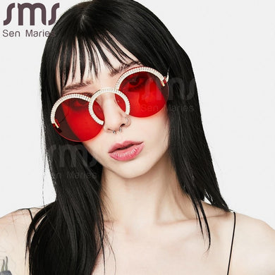 Rimless Round Sunglasses Women Punk Retro Small Sun Glasses Brand Designer Steampunk Eyeglasses Diamond Retro Eyewear