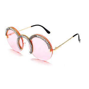 Rimless Round Sunglasses Women Punk Retro Small Sun Glasses Brand Designer Steampunk Eyeglasses Diamond Retro Eyewear