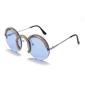 Rimless Round Sunglasses Women Punk Retro Small Sun Glasses Brand Designer Steampunk Eyeglasses Diamond Retro Eyewear