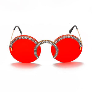 Rimless Round Sunglasses Women Punk Retro Small Sun Glasses Brand Designer Steampunk Eyeglasses Diamond Retro Eyewear