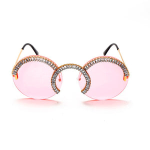 Rimless Round Sunglasses Women Punk Retro Small Sun Glasses Brand Designer Steampunk Eyeglasses Diamond Retro Eyewear