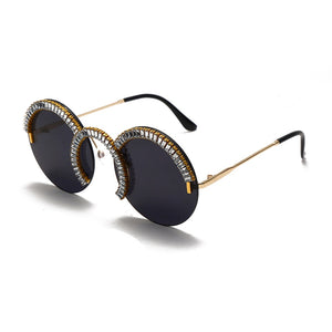 Rimless Round Sunglasses Women Punk Retro Small Sun Glasses Brand Designer Steampunk Eyeglasses Diamond Retro Eyewear