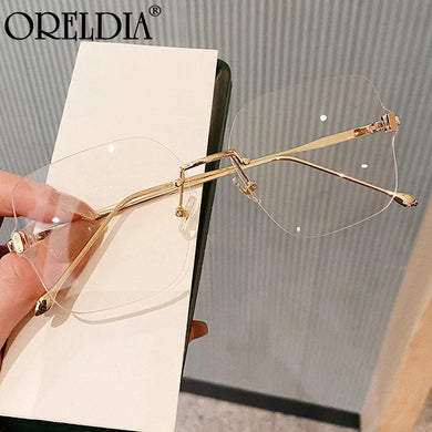 Rimless Square Flat Glasses Ladies Frame 2023 Latest Retro Oversized Glasses Elegant Female Glasses Can Wear Myopia Glasses