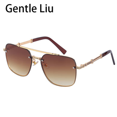 Rimless Square Sunglasses For Women  Designer Sun Glasses Men Double Beam Retro Metal Big Frame Eyeglasses UV400