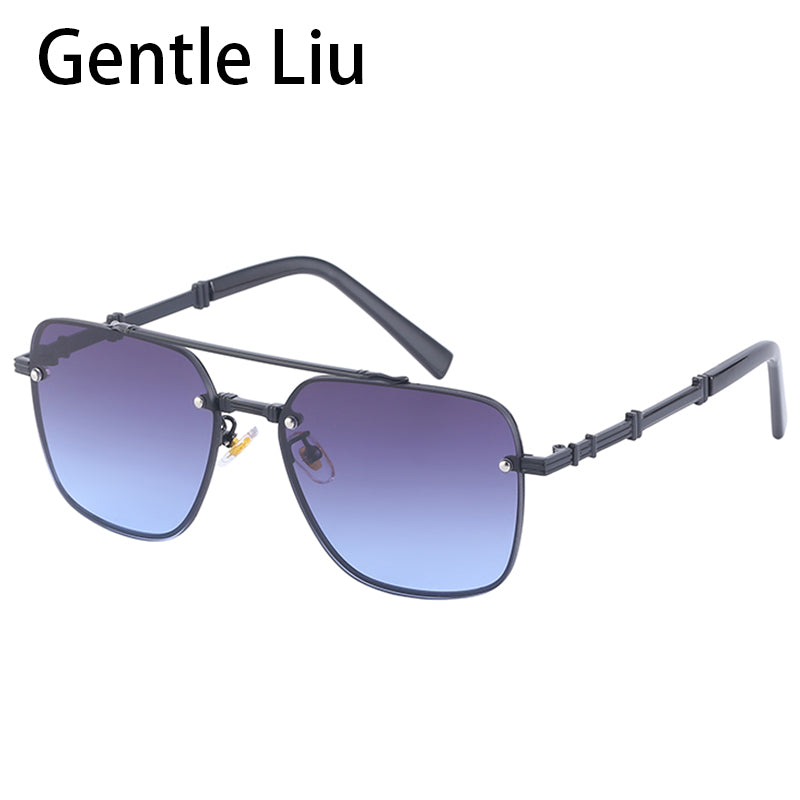 Rimless Square Sunglasses For Women  Designer Sun Glasses Men Double Beam Retro Metal Big Frame Eyeglasses UV400