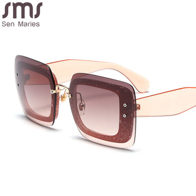 Rimless Square Sunglasses Women Brand Designer Bi-color Rivet Punk Sun Glasses Men Eyewear Shiny Shades Gafas De Sol