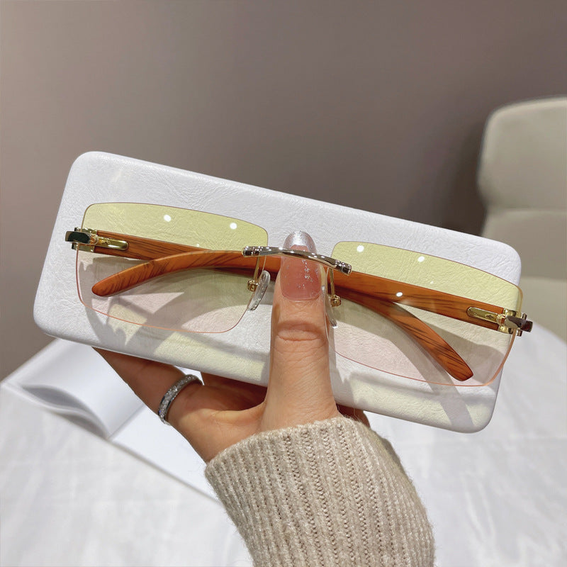 Rimless Sunglasses For Men Women Wooden Pattern  Brand Retro Sun Glasses Shades UV400 Travel Outdoor gafas de sol