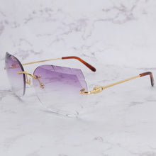 Carica l&#39;immagine nel visualizzatore di Gallery, Occhiali da sole senza montatura Occhiali da sole oversize da uomo di lusso a dente di sega Carter Designer Tonalità di legno e metallo per le donne Occhiali con taglio appassionato