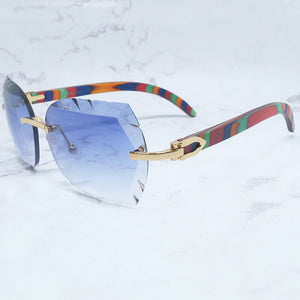 Occhiali da sole senza montatura Occhiali da sole oversize da uomo di lusso a dente di sega Carter Designer Tonalità di legno e metallo per le donne Occhiali con taglio appassionato