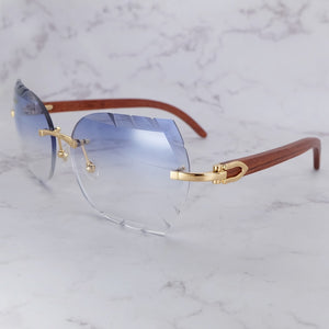 Occhiali da sole senza montatura Occhiali da sole oversize da uomo di lusso a dente di sega Carter Designer Tonalità di legno e metallo per le donne Occhiali con taglio appassionato