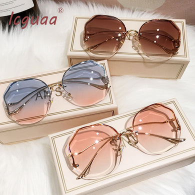 Rimless Sunglasses Rectangle Popular Women Men Shades Small Square Sun Glasses For Female Summer Traveling Brown Oculos