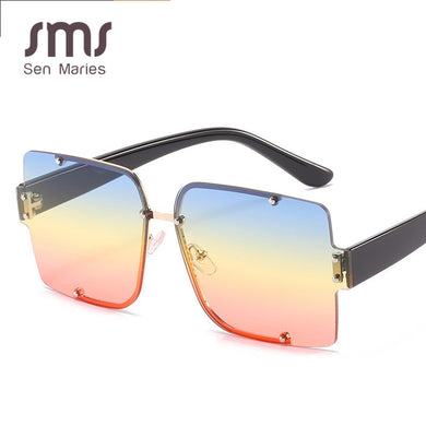 Rimless Sunglasses Square Popular Women Men Shades Small Grandient Sun Glasses For Female Vintage Traveling Black Oculos
