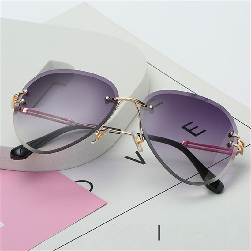 Rimless Sunglasses Women Brand Designer Sun Glasses Gradient Shades Cutting Lens Ladies Frameless Metal Eyeglasses UV400