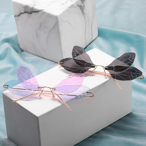 Rimless Vintage Dragonfly Shape Sunglasses Women Steampunk Sunglasses Men Frameless Gradient Clear Lens Glasses Shades Oculos