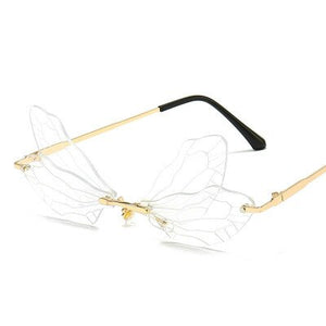 Rimless Vintage Dragonfly Shape Sunglasses Women Steampunk Sunglasses Men Frameless Gradient Clear Lens Glasses Shades Oculos