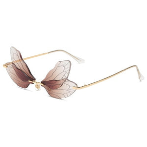 Rimless Vintage Dragonfly Shape Sunglasses Women Steampunk Sunglasses Men Frameless Gradient Clear Lens Glasses Shades Oculos