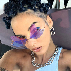 Rimless Vintage Dragonfly Shape Sunglasses Women Steampunk Sunglasses Men Frameless Gradient Clear Lens Glasses Shades Oculos