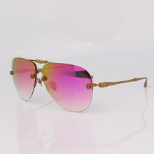 Carica l'immagine nel visualizzatore di Gallery, Rimless folding sunglasses women rose gold mirror lenses with metal flower