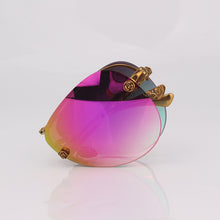 Carica l'immagine nel visualizzatore di Gallery, Rimless folding sunglasses women rose gold mirror lenses with metal flower