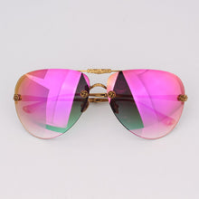 Carica l'immagine nel visualizzatore di Gallery, Rimless folding sunglasses women rose gold mirror lenses with metal flower