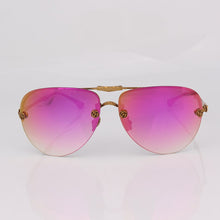 Carica l'immagine nel visualizzatore di Gallery, Rimless folding sunglasses women rose gold mirror lenses with metal flower