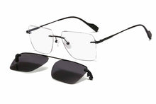 Load image into Gallery viewer, Rimless metal clip on aviation sunglasses big size optical eyeglasses frame with polarized sun glasses lenses 33093