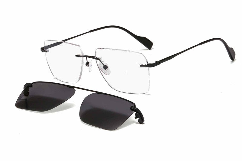 Rimless metal clip on aviation sunglasses big size optical eyeglasses frame with polarized sun glasses lenses 33093