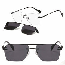 Load image into Gallery viewer, Rimless metal clip on aviation sunglasses big size optical eyeglasses frame with polarized sun glasses lenses 33093