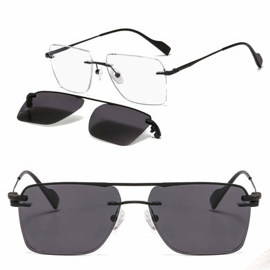 Rimless metal clip on aviation sunglasses big size optical eyeglasses frame with polarized sun glasses lenses 33093