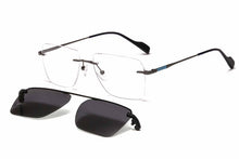 Load image into Gallery viewer, Rimless metal clip on aviation sunglasses big size optical eyeglasses frame with polarized sun glasses lenses 33093