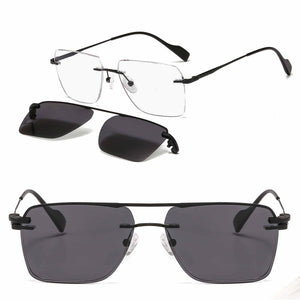 Rimless metal clip on aviation sunglasses big size optical eyeglasses frame with polarized sun glasses lenses 33093