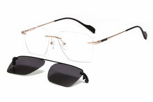 Load image into Gallery viewer, Rimless metal clip on aviation sunglasses big size optical eyeglasses frame with polarized sun glasses lenses 33093