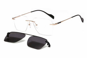 Rimless metal clip on aviation sunglasses big size optical eyeglasses frame with polarized sun glasses lenses 33093