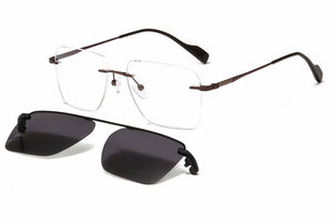 Rimless metal clip on aviation sunglasses big size optical eyeglasses frame with polarized sun glasses lenses 33093