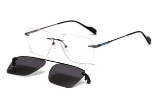 Rimless metal clip on aviation sunglasses big size optical eyeglasses frame with polarized sun glasses lenses 33093