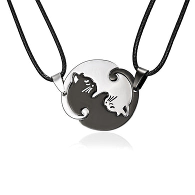 Couples Jewelry Necklaces Black white Couple Necklace Titanium Steel animal cat Pendants Necklace