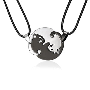 Couples Jewelry Necklaces Black white Couple Necklace Titanium Steel animal cat Pendants Necklace
