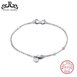 100% 925 Sterling Silver Women Charm Bracelet Butterfly Pattern Silver Color Female Wedding & Engagement Jewelry TSB22