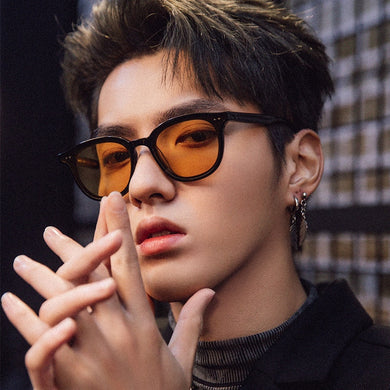 Rivet Square Frame Sunglasses Men Women Gray Orange Lens UV400 Protection Eyewear  Design Gafas De Sol