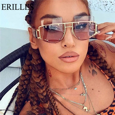 Rivet Vintage Rimless Sunglasses Women  Sunglasses Men Oversized Frame Retro Sun Glasses UV400 Eyewear For Female