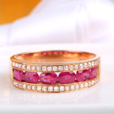 Classic Luxury Wedding Band Rings for Women 18K Rose Gold Pigeon Blood Ruby Female Co Jewelry Bijoux Femme Wholesale