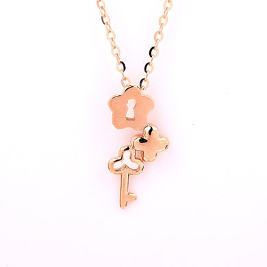 Fashion Key Pendants Necklace 18K Rose Gold four-leafs Clover Lock Sesign Necklace Fine Jewelry Christmas Gift