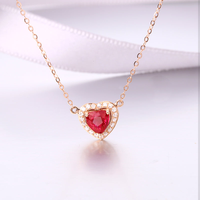 Heart Necklace Women Jewelry 18K Rose Gold Chain Necklace Natural Ruby Red Dainty Tiny Heart Shaped Necklaces Pendants